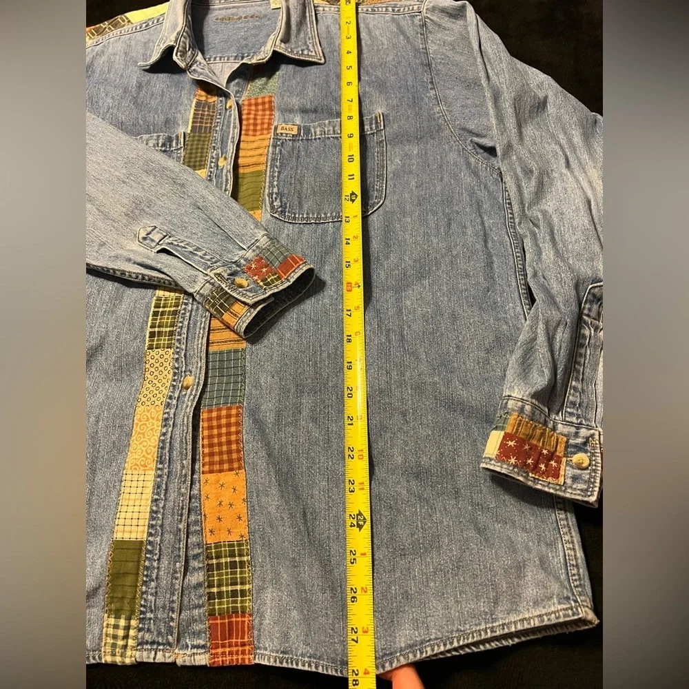 Vtg G.H.Bass Patchwork Denim Shirt/Light Jacket Women’s Large - Picture 7 of 8